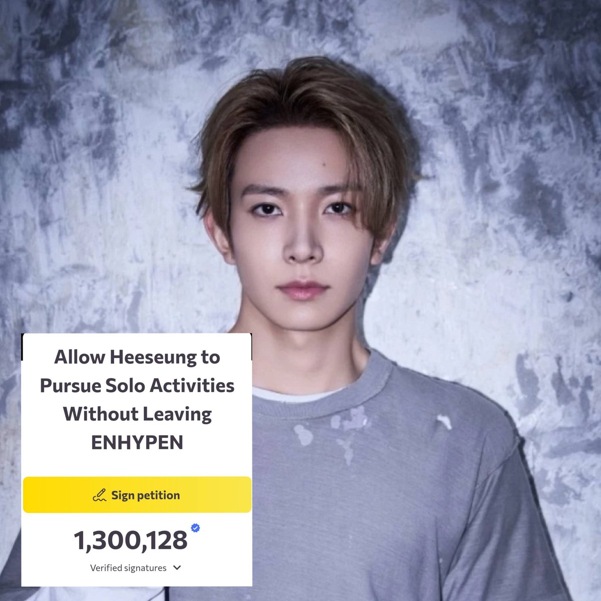 Heeseung has received an incredible more than 1.3 MILLION verified signatures.

Sign the petition at Change.org/Enhypen7.

#ENHYPEN_IS_7 #ComeBackHeeseung