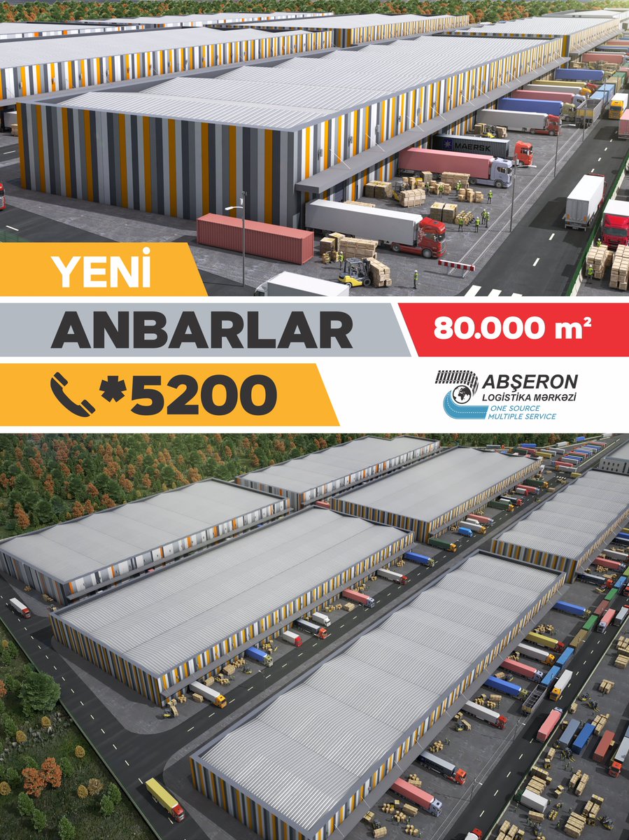 👉 Biznesiniz üçün daha səmərəli və qənaətli logistika həlləri axtarırsınız?
Abşeron Logistika Mərkəzində yeni istifadəyə verilmiş 80 000 m² anbar sahələri sahibkarlara məhsulların təhlükəsiz saxlanması və operativ idarə olunması üçün müasir imkanlar təqdim edir.