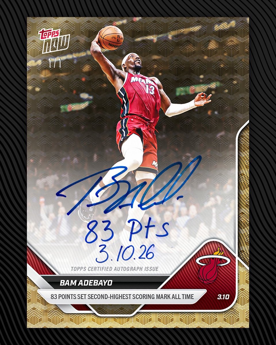 これはレジェンダリー…
1試合83得点の偉業達成後、ロッカールームで撮られたバム・アデバヨの写真が、すでにトレーディングカードに🔥

1-of-1カードには、直筆サインに加え、伝説級のメッセージも✍️

#NBAJPN <a href="/NBAJPN/">NBA Japan</a>