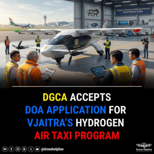 DGCA Accepts DOA Application for VJAITRA, Marking Milestone for India’s Advanced Air Mobility Ecosystem.

Source - linkedin.com/posts/ratandee…? 
 
#DroneHelpline #Dronenewsdaily #AdvancedAirMobility #HydrogenAviation #AirTaxi #DroneInnovation