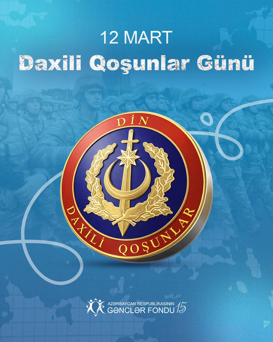 Youthfund_Az's tweet image. Azərbaycan Respublikasının Daxili Qoşunları hər zaman xalqın keşiyində dayanaraq Vətənə xidmətin ən şərəfli nümunəsini göstərir. Daxili sabitliyin, təhlükəsizliyin və dövlətə sədaqətin rəmzi olan hərbi qulluqçularımızı peşə bayramları münasibətilə təbrik edirik!

#AzGF