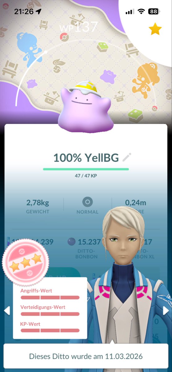 Madmar1976's tweet image. Daily haul 🥳🥳
Crazzzyyyy🔥🔥🔥
Shiny Ditto Lvl.1❤️❤️❤️❤️
3 Hundo 💯💯💯
#Ditto #Shiny #Hundo #PokemonGo