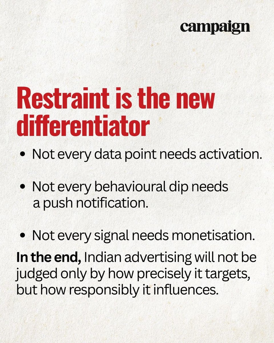 Campaign_India's tweet image. Sharper tools demand steadier hands. When algorithms know when you're most vulnerable, are we building brands that convert efficiently but mean nothing?

Read more → tinyurl.com/3bc4ywwd

#advertising #industryinsights