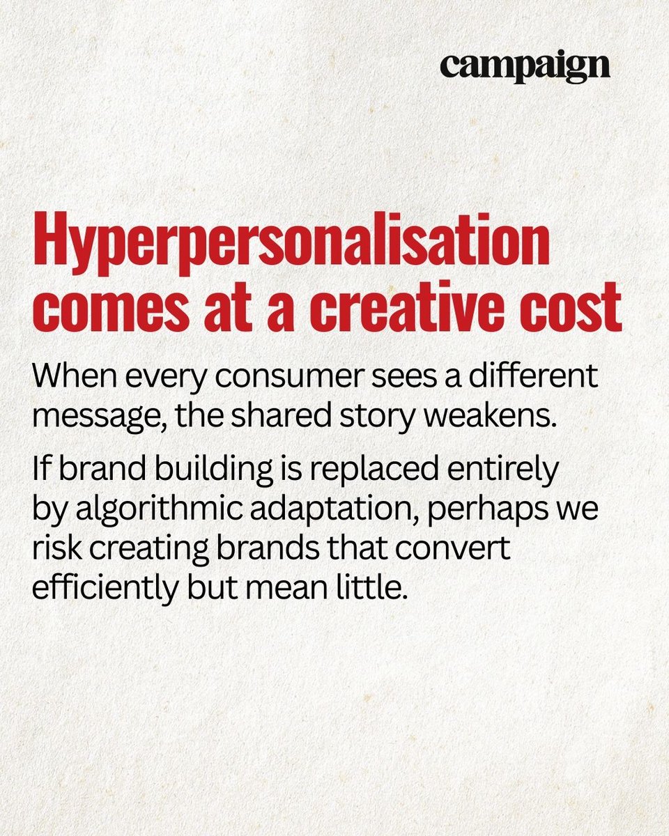 Campaign_India's tweet image. Sharper tools demand steadier hands. When algorithms know when you're most vulnerable, are we building brands that convert efficiently but mean nothing?

Read more → tinyurl.com/3bc4ywwd

#advertising #industryinsights