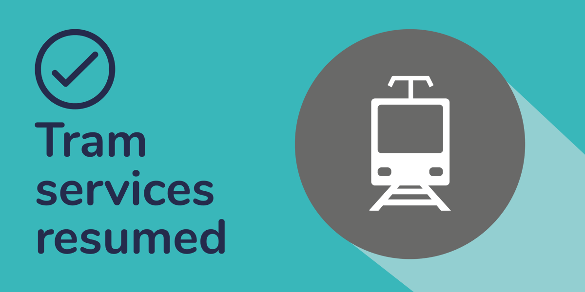 Translink_QLD's tweet photo. Trams travelling in both directions have resumed between Broadbeach South and Cavill Avenue after an earlier suspension due to an infrastructure fault. There are residual delays of up to 15 minutes. https://t.co/ea3X74ZbYj #TLAlert #Glink https://t.co/cYh5yAPNKc