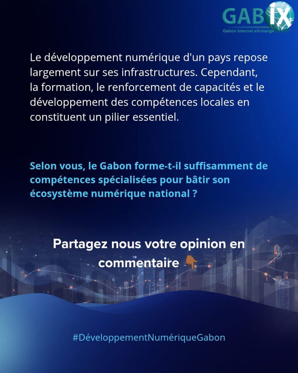 QU'EN PENSEZ-VOUS ❓

Ecrivez votre réponse en commentaire 👇🏾👇🏾

#GABIX #formation #SouveraineteNumerique #InfrastructureCritique #TransformationNumerique #EconomieNumerique
#GABIX #IXP #InternetGabon #SouverainetéNumérique #GabonDigital #TransformationNumérique