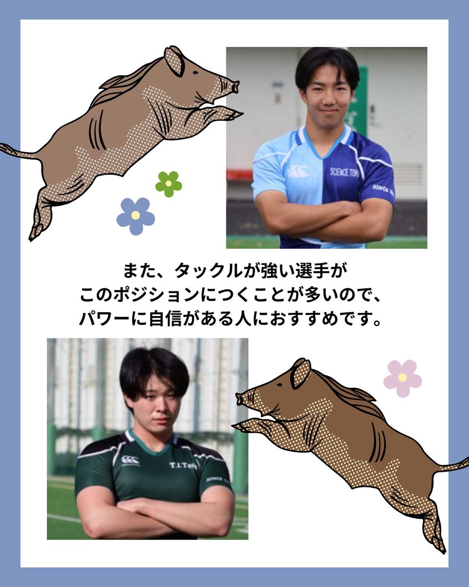 sciTokyo_rfc's tweet photo. 本日は、センターを紹介します。

攻撃と守備の要となるポジションです。

力強い突破でゲインを生み出し、
守備では何度もタックルに入り、相手を止め続けます。

前に出る迫力と、体を張る守備。
試合の流れを左右する存在です。

#春から科学大 #ラグビー #科学大 #部活 #新歓 https://t.co/Vd2EilCxzn