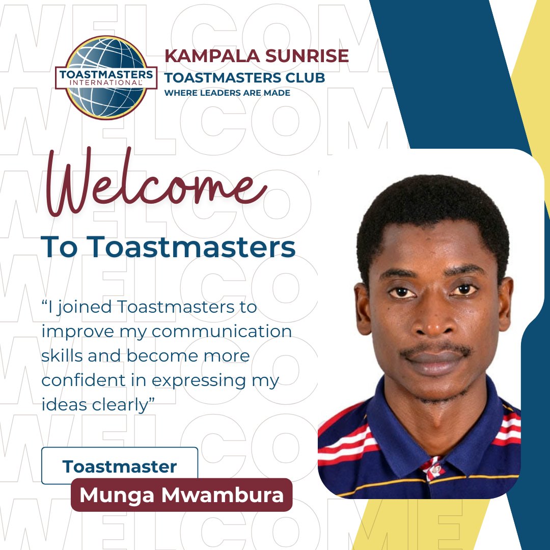 kampala_tm's tweet photo. Join us in welcoming our newest club members to Kampala Sunrise TMC... Jerome Birungi, Felister &amp; Munga Amani Mwambura 🥳🎉

Thank you for taking a bold and beautiful step by choosing to grow, and we're so glad you've chosen to grow with us. 

We can't wait to hear your voices! https://t.co/ZsnbwRhyeX