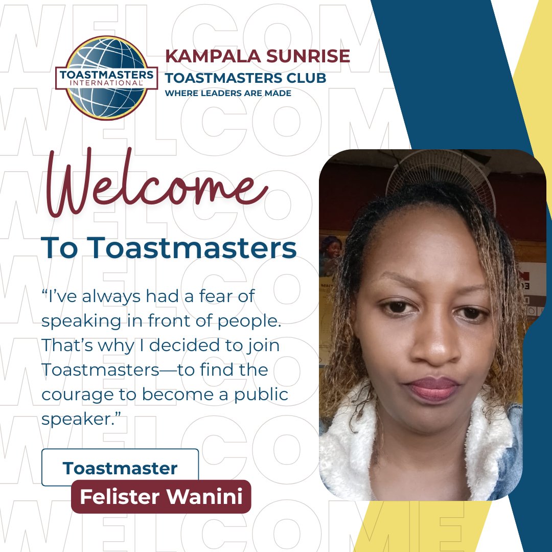 kampala_tm's tweet photo. Join us in welcoming our newest club members to Kampala Sunrise TMC... Jerome Birungi, Felister &amp; Munga Amani Mwambura 🥳🎉

Thank you for taking a bold and beautiful step by choosing to grow, and we're so glad you've chosen to grow with us. 

We can't wait to hear your voices! https://t.co/ZsnbwRhyeX