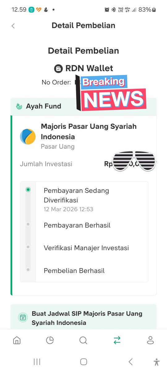 dediprast's tweet photo. Memang proses verifikasi pembayaran #Reksadana di @bibitid sekarang tidak secepat dulu ya? Ini udah ada 40 menit tapi statusnya masih verifikasi padahal RDN sudah terpotong :( https://t.co/jg7TdMwmVy