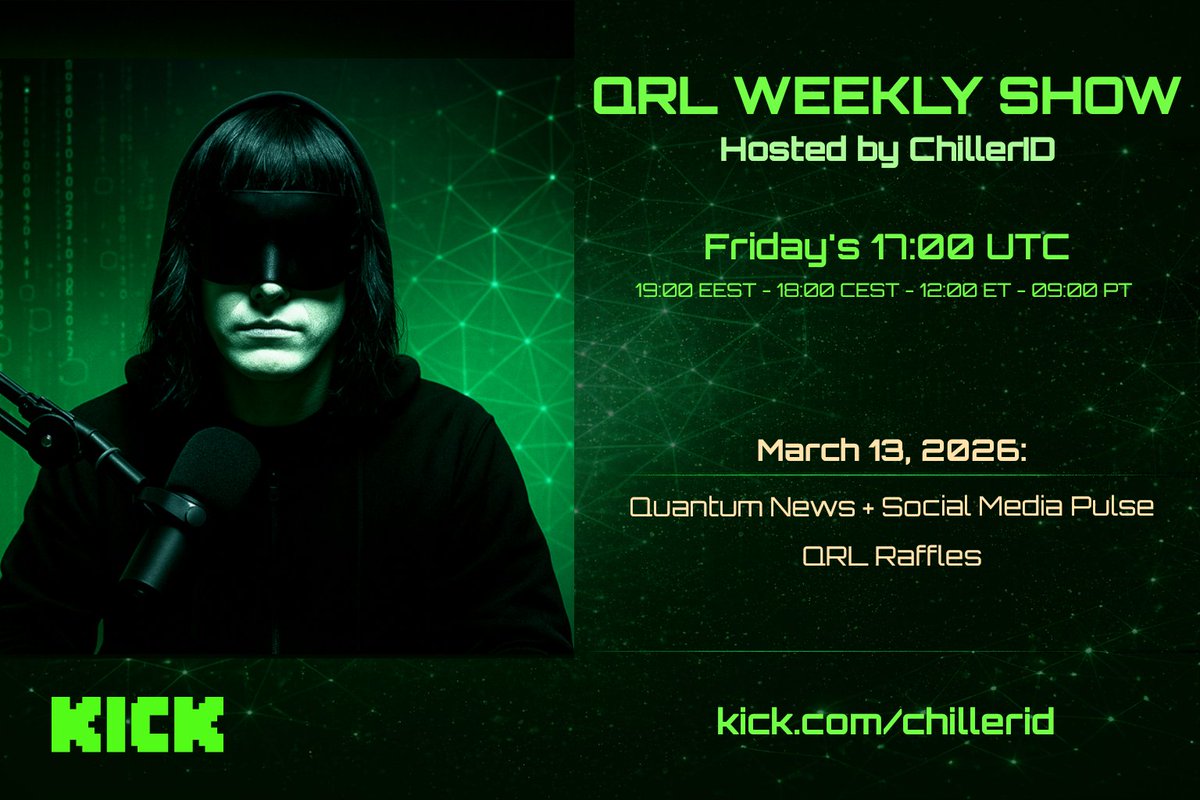 chillerid76's tweet photo. $QRL Tune in for the QRL Weekly Show + QRL Airdrops!
📅 Friday, Mar 13, 2026 · 17:00 UTC
View in your timezone: https://t.co/PEAtFpxplj
Join the live stream: https://t.co/HQnxMwvVgW
#QRL #quantumsafecrypto #Kickstreamer #CryptoCommunity https://t.co/bxF8yzh8S2