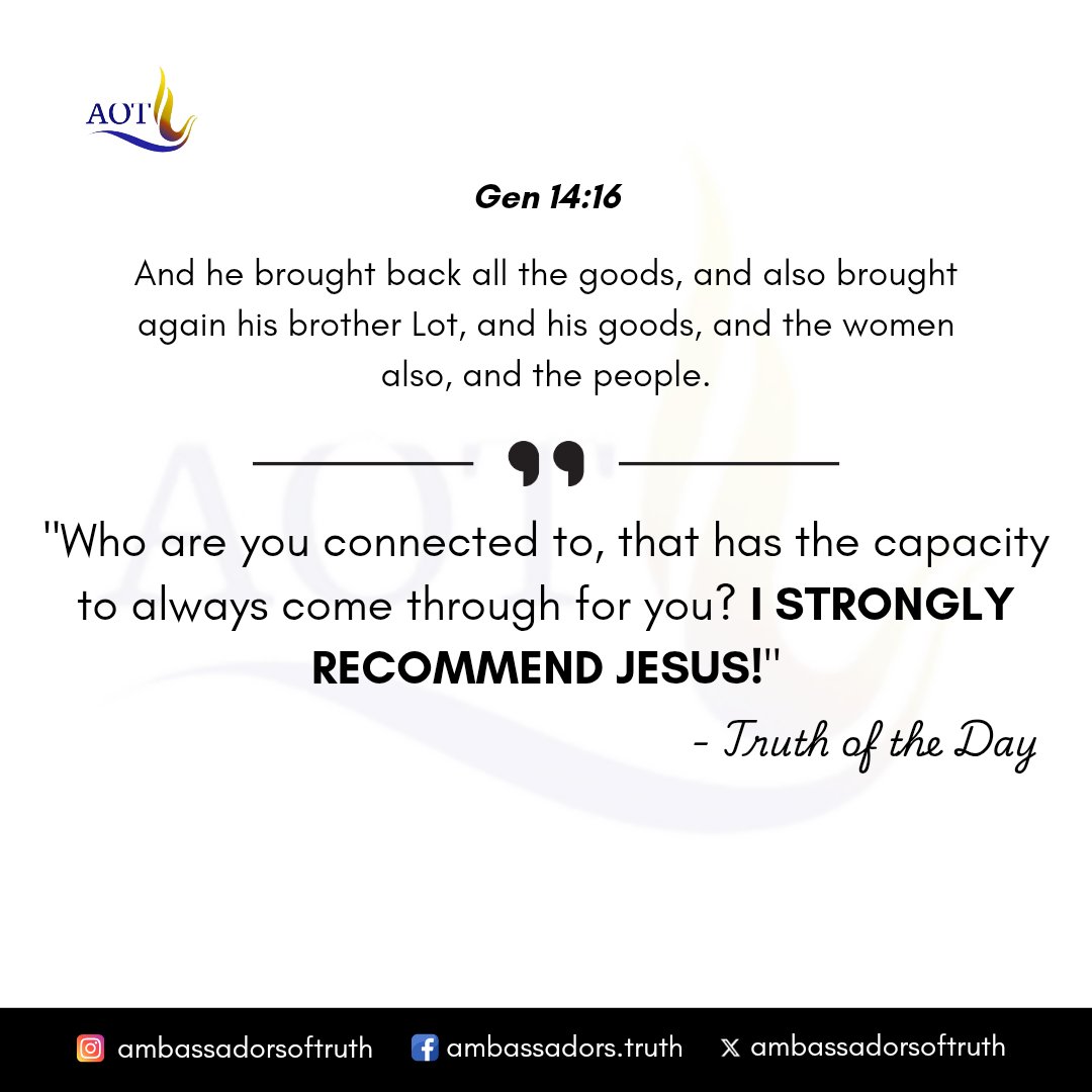 amboftruth's tweet photo. "When everything seems taken from you, who has the power to recover it?"

Who are you connected to?
Your alignment determines your help.
Be joined to One whose power never fails.
I strongly recommend Jesus. ✨

#truthoftheday https://t.co/yfkWEyGhXg
