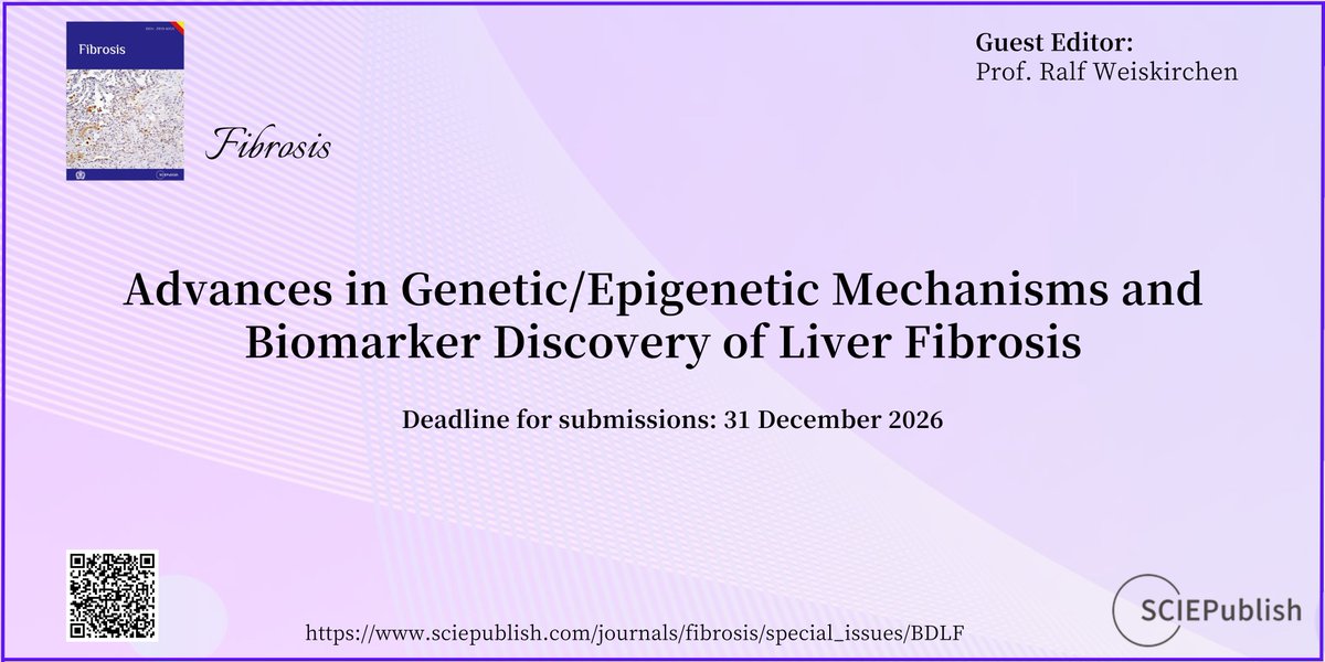 Fibrosis_htu's tweet photo. 🎉New Special Issue "Advances in Genetic/Epigenetic Mechanisms and Biomarker Discovery of Liver Fibrosis" is open for submissions!  

🗓️Submission deadline: 31 December 2026.  

➡️For more details, please visit: 
https://t.co/rYQWNeneHB

#OpenAccess #Fibrosis https://t.co/hZhgR2WBTG