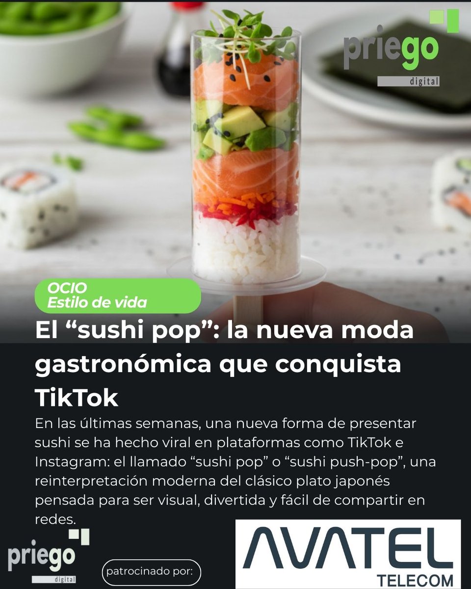 El “sushi pop”: la nueva moda gastronómica que conquista TikTok
👉priegodigital.es/noticia/15803-…

#sushipop #gastronomía #tendencias #tiktok