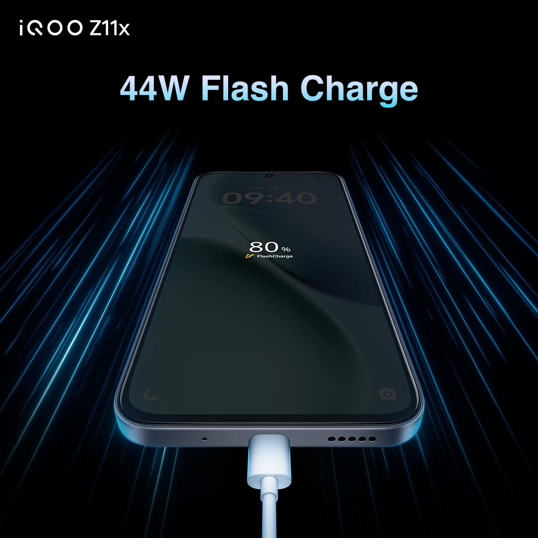 IqooInd's tweet photo. A quick charge for a busy day.
#iQOOZ11x gets you back on track with a 44W flash charge.
#iQOOZ11xLaunch #LaunchingNow #AmazonSpecials https://t.co/CDG6OQAUzz