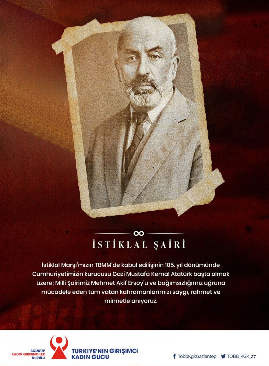 #İstiklalMarşı’mızın TBMM’de kabul edilişinin 105. yıl dönümünde Cumhuriyetimizin kurucusu Gazi Mustafa Kemal Atatürk başta olmak üzere; Milli Şairimiz Mehmet Akif Ersoy'u ve bağımsızlığımız uğruna mücadele eden tüm vatan kahramanlarımızı saygı, rahmet ve minnetle anıyoruz.