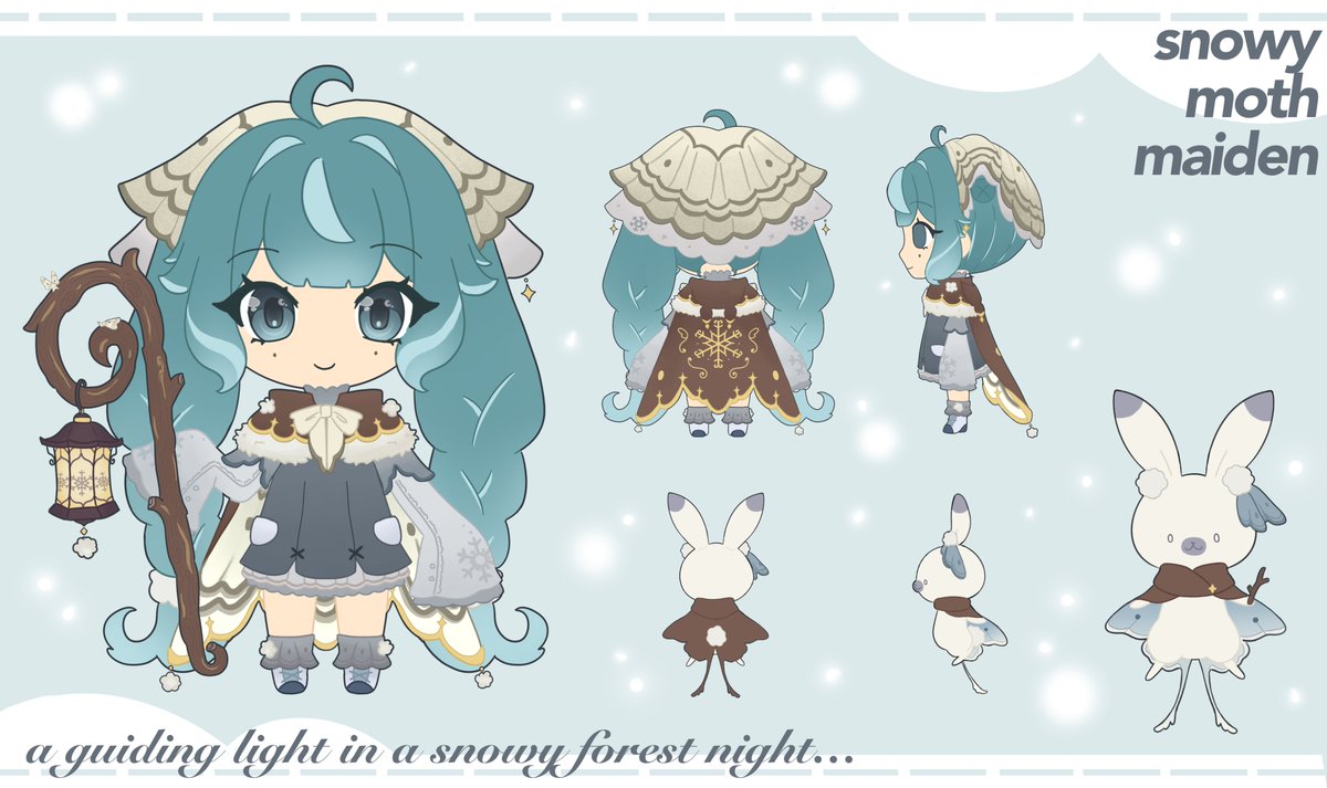 a mysterious moth-like maiden appears on a snowy forest night, guiding lost travelers with her song and lanternlight...  

my #snowmiku2027 submission! fanart is welcome if you feel so inclined. so many amazing entries this year, good luck to everyone ( ˶ˆᗜˆ˵ ) !!!

#雪ミク2027