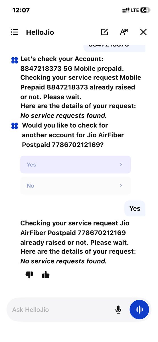 snghz92's tweet photo. @JioCare No service request !!! https://t.co/UDb3tdBqz5