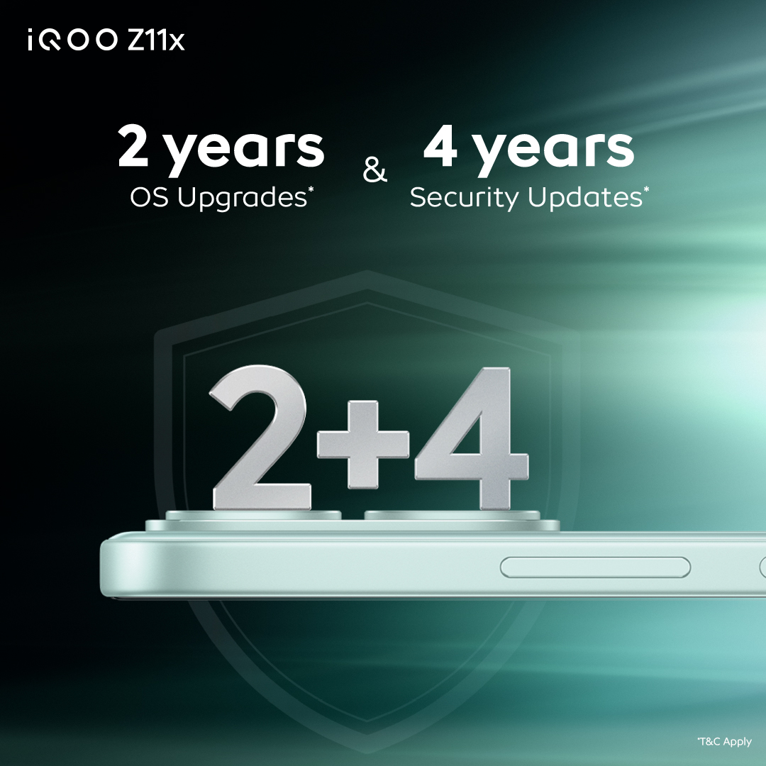 IqooInd's tweet photo. Stay updated. Stay protected.
iQOO Z11x keeps you secure with 2 years of OS upgrades and 4 years of security updates*, keeping your experience reliable over time.
*T&C Apply.
#iQOOZ11xLaunch #LaunchingNow #AmazonSpecials https://t.co/PjqxqTdNf7