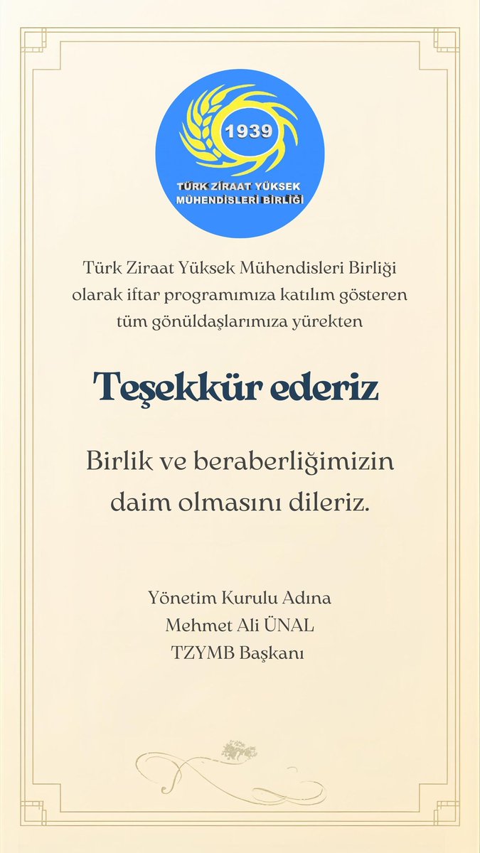 TZYMB's tweet photo. Türk Ziraat Yüksek Mühendisleri Birliği iftarımıza mübarek Ramazan ayında şeref veren bütün üye ve meslektaşlarımıza teşekkür ederiz. Birliğimiz daim olsun. Allah Türk milletini iç ve dış bütün hainlerden korusun. https://t.co/1dUK1UtFRR