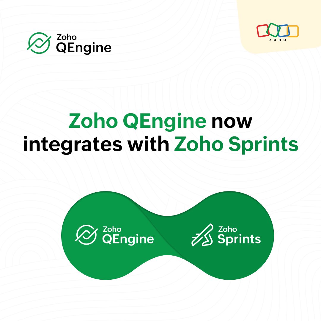ZohoQEngine's tweet photo. 🎉 Zoho QEngine now integrates with Zoho Sprints 🎉 

Your testing doesn't need to live outside your sprint dashboard. 

Check out the user guide to configure Zoho Sprints in QEngine: https://t.co/GE8m3lEfXM

#zoho #ZohoQEngine #ZohoSprints #ProjectManagement #TestAutomation https://t.co/aec2RRBTKi