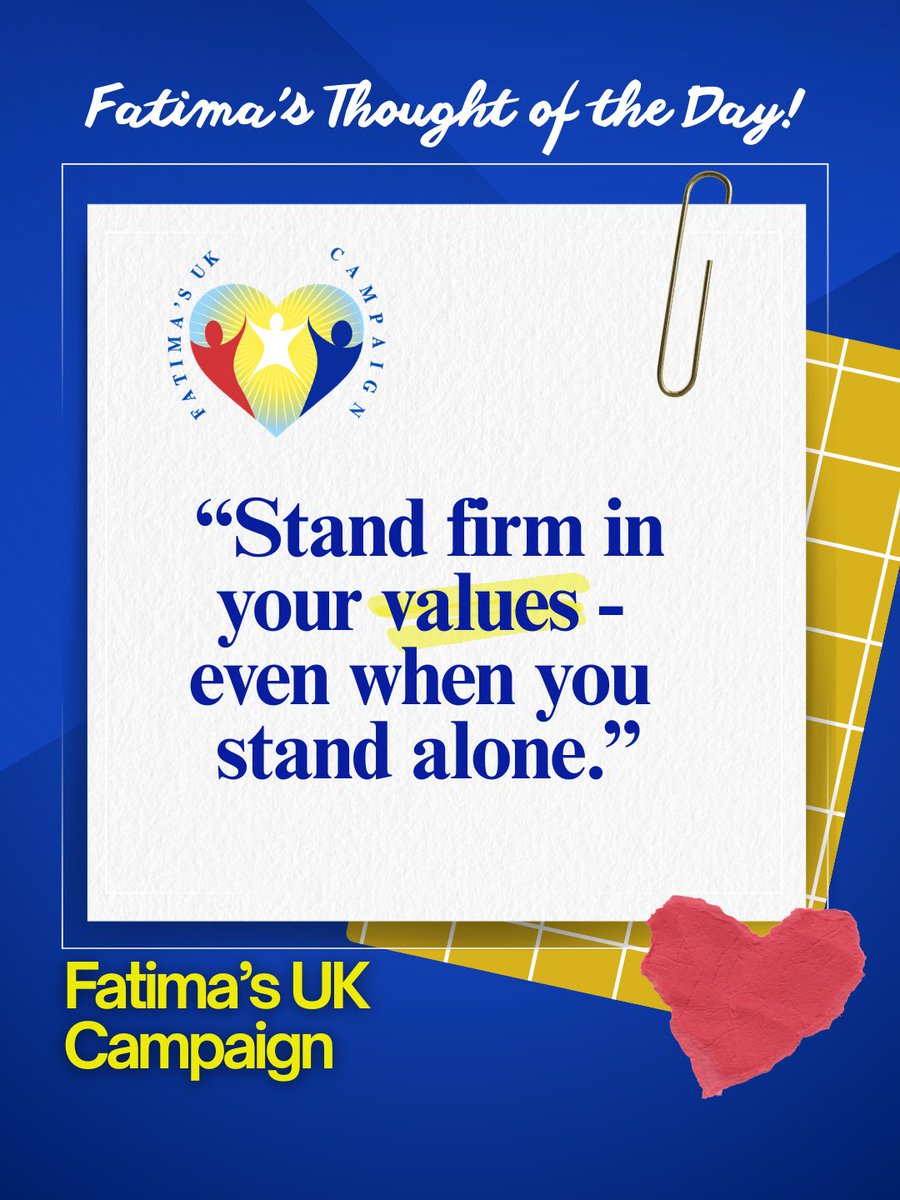 FatimaWh1tbread's tweet photo. Fatima’s Thought of the Day: “Stand firm in your values — even when you stand alone.”
Today’s Thought:
Conviction builds credibility. Your values are your compass — trust them.
#FatimasUKCampaign #ChildrenAreOurFuture #FatimaWhitbread #StandForSomething #CareLeaversSupport https://t.co/RY6nrhAXnA