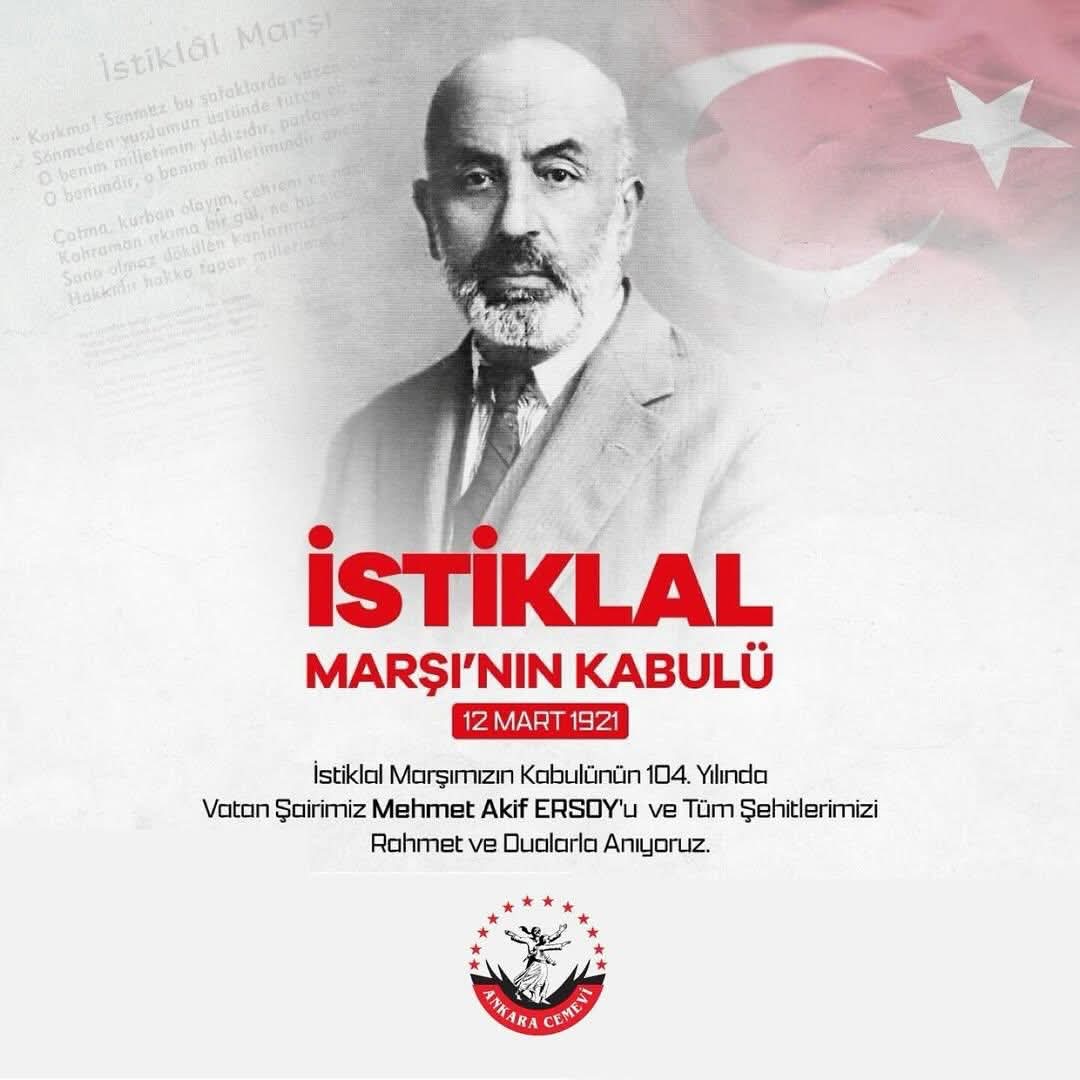 AnkaraCemevi's tweet photo. “Hangi çılgın bana zincir vuracakmış, şaşarım.” 

İstiklâl Marşımızın kabulünün 105. yılı kutlu olsun.İstiklâl Marşımızın yazarı Mehmet Akif Ersoy’u ve tüm şehitlerimizi rahmet ve minnetle anıyoruz.

#12Mart1921 
#İstiklalMarşı105yaşında
#AnkaraCemevi
#MehmetAkifErsoy https://t.co/FafkYaLQZc