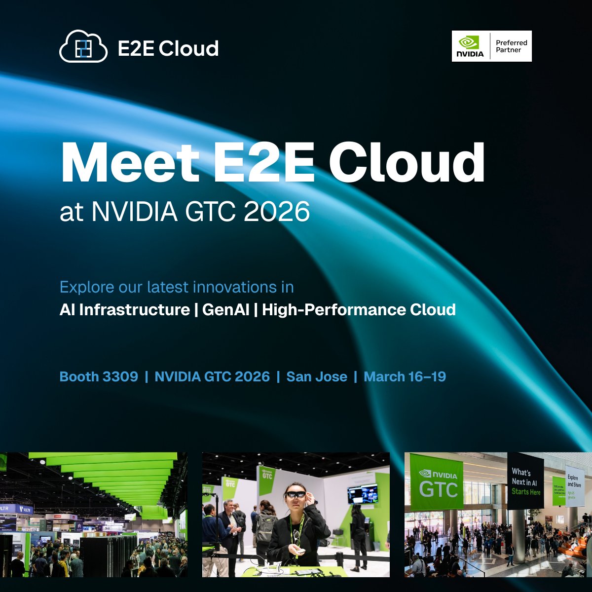 e2enetworks's tweet photo. AI needs more than ideas — it needs infrastructure that can keep up.
E2ECloud is at NVIDIA GTC 2026
San Jose | March 16–19
GPU compute. GenAI workloads. Enterprise scale.
Attending? Find us there we'd love to connect.
#GTC2026 #NVIDIAGTC #E2ECloud #AIInfrastructure https://t.co/vbSWH6Vm2n