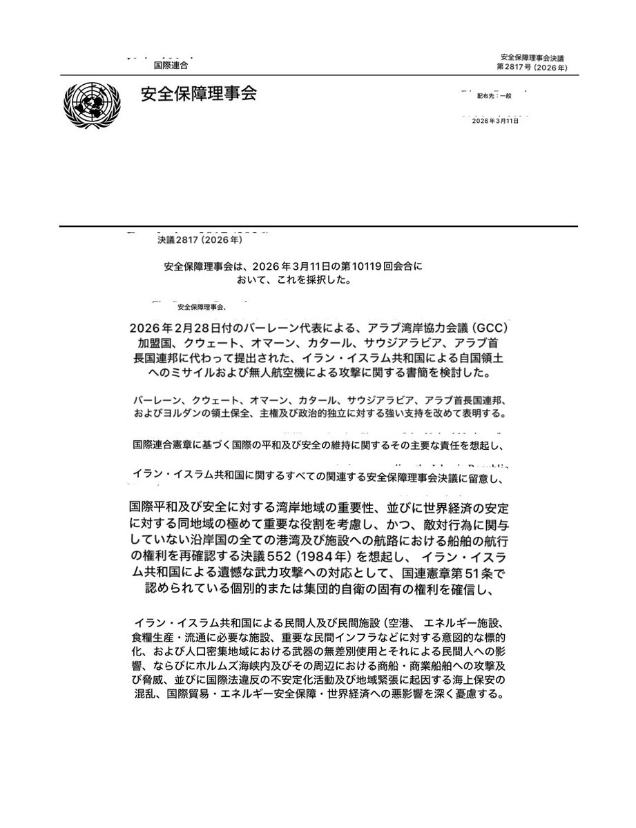 上記国連安保理決議2817号原文の画像翻訳ママ（修正なし）