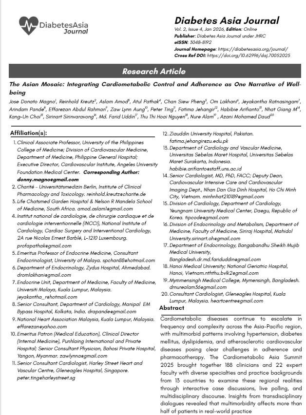 DiabetesAsiaOrg's tweet image. The Asian Mosaic: Integrating Cardiometabolic Control and Adherence as One Narrative of Wellbeing
diabetesasia.org/journal/the-as… 
#Cardiometabolic Diseases #Multimorbidity #Asia-Pacific-Region