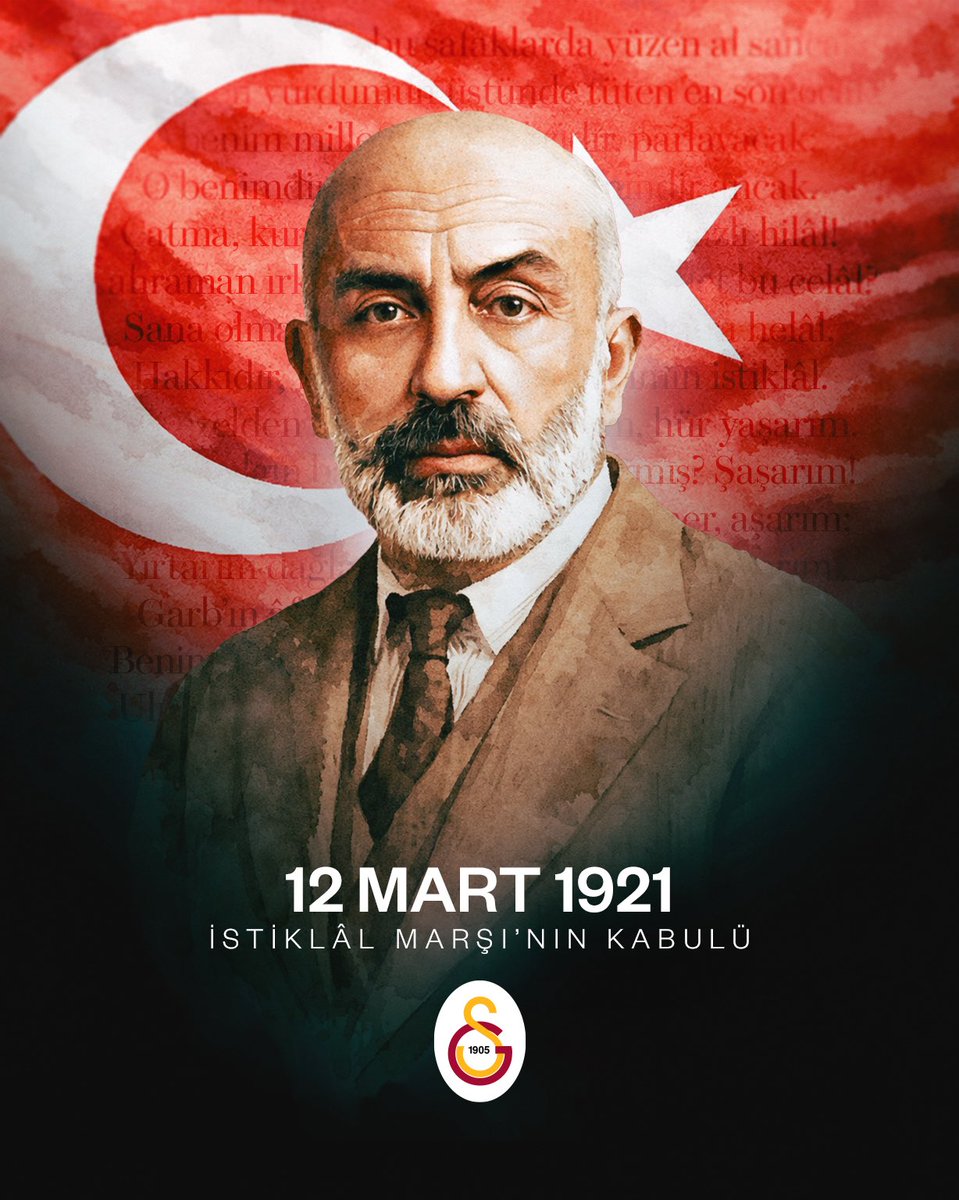 🇹🇷 Bağımsızlık mücadelemizin önemli sembollerinden biri olan İstiklâl Marşımızın kabulünün 105. yılını gururla kutluyoruz. Başta Mustafa Kemal Atatürk ve silah arkadaşları olmak üzere, milli şairimiz Mehmet Âkif Ersoy’u minnetle anıyor; İstiklâl Marşımızın her dizesini büyük bir