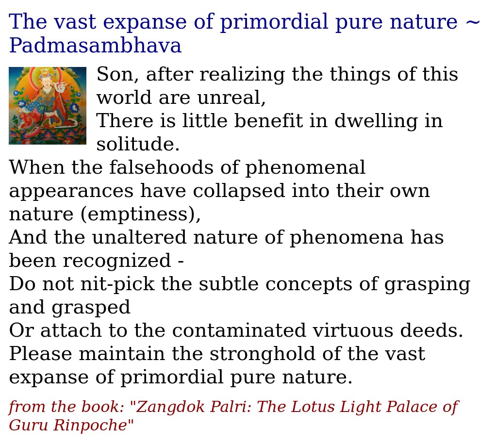 JDharmaQuotes's tweet image. The vast expanse of primordial pure nature ~ Padmasambhava
justdharma.org/the-vast-expan…

#Padmasambhava #solitude #reality #phenomena