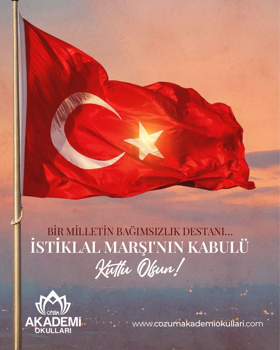 İstiklâl Marşı’nın kabulünün yıl dönümünde, başta Mehmet Akif Ersoy olmak üzere tüm kahramanlarımızı rahmet, minnet ve saygıyla anıyor; İstiklal Marşı'mızın kabul gününü büyük bir gururla kutluyoruz!