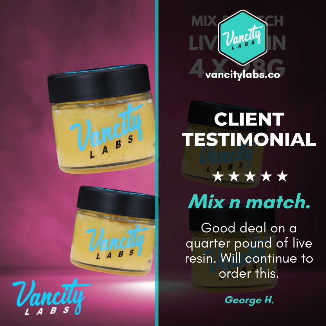 vancitylabsco's tweet image. Great value and quality! 🙌

A quarter pound of live resin at a great deal — and the mix &amp;amp; match option makes it even better. Thank you, George H., for the awesome feedback. We’re glad you’ll be ordering again! 🔥

🌐  vancitylabs.co/product/resin-…

#ClientTestimonial #CustomerReview