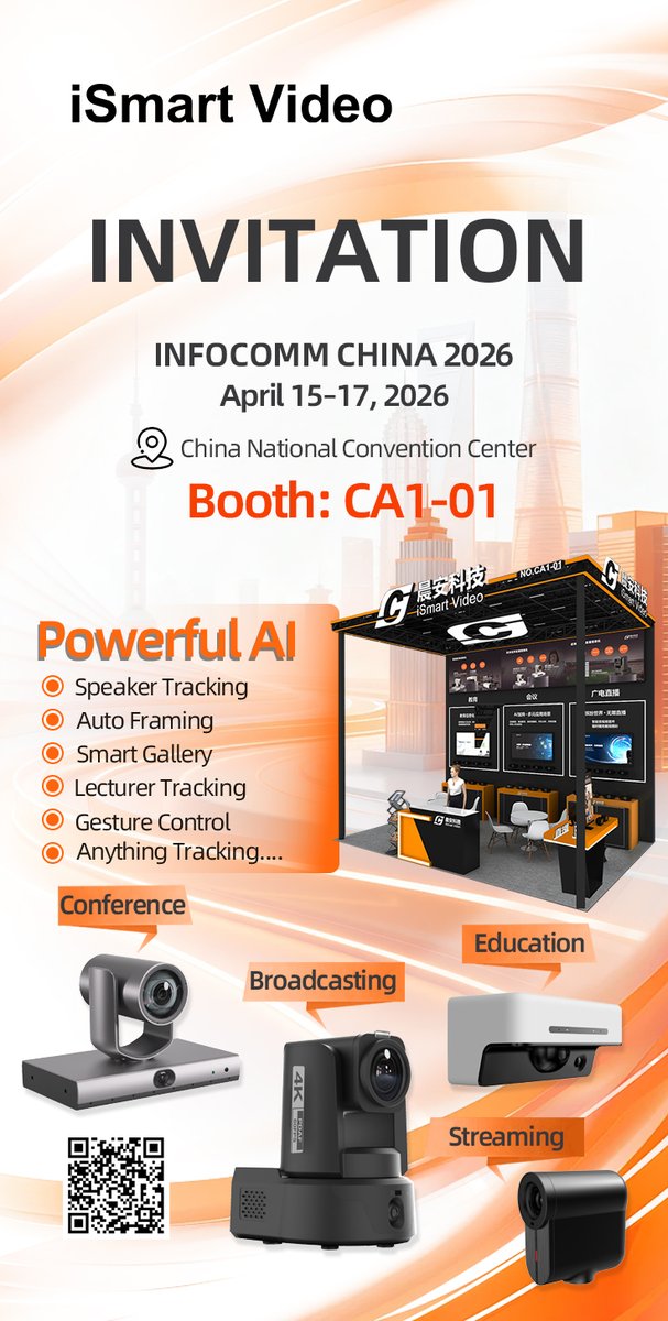 VideoIsmart's tweet photo. We sincerely invite you to visit us at InfoComm China 2026 in Beijing. Join us to explore our latest products and solutions at:
🕛  April 15–17, 2026
📍  China National Convention Center
📢 Booth No. : CA1-01
We look forward to meeting you there! https://t.co/rZZ3n9molT