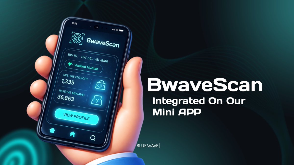 BwaveScan's tweet photo. BwaveScan is now integrated into the Bluewave Mini App.

Go to Profile → ⋮ → BwaveScan, copy your BW ID, and explore your presence data.

Because on Bluewave, presence is verifiable. 🌊 https://t.co/QplADQCmc4