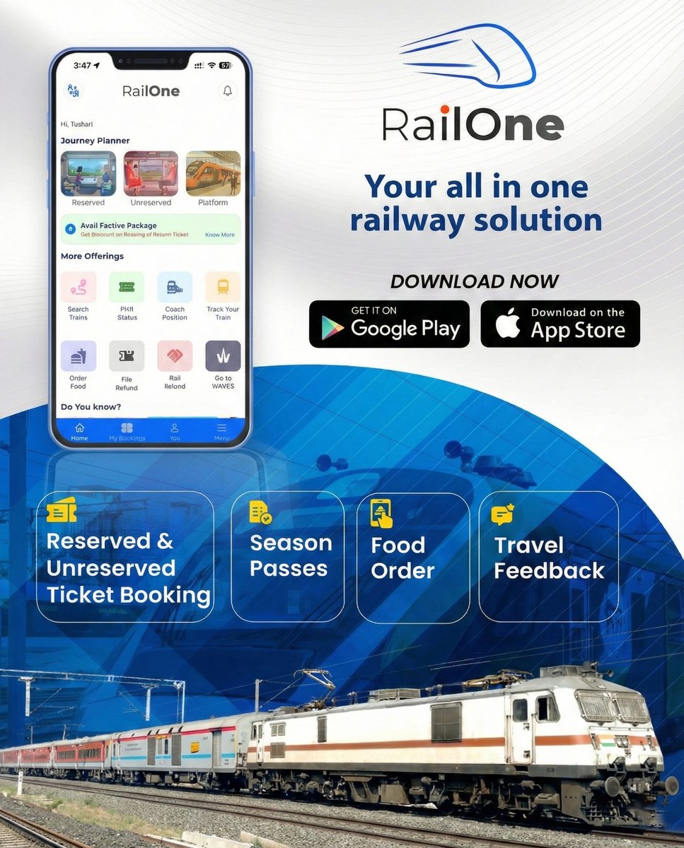 DRM_BVP's tweet image. Your All in one Railway Solution - RailOne App

@WesternRly
@RailMinIndia
@AshwiniVaishnaw
#BhavnagarDivision #RailOneApp #WesternRailway