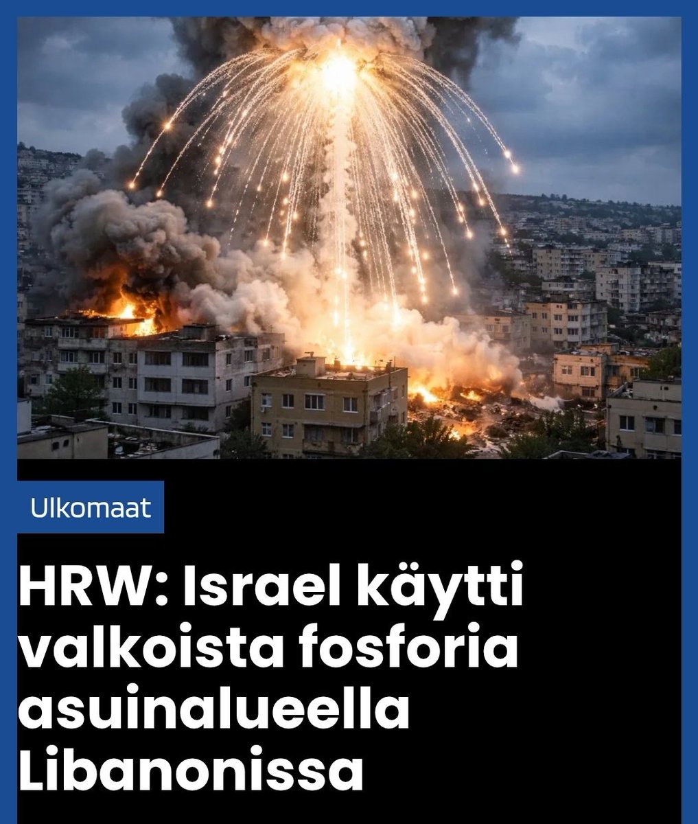 Human Rights Watch -järjestön mukaan Israel ampui valkoista fosforia siviilialueelle Etelä-Libanonissa. Järjestö pitää tekoa kansainvälisen humanitaarisen oikeuden vastaisena.

verkkosanomat.com/ulkomaat/hrw-i…