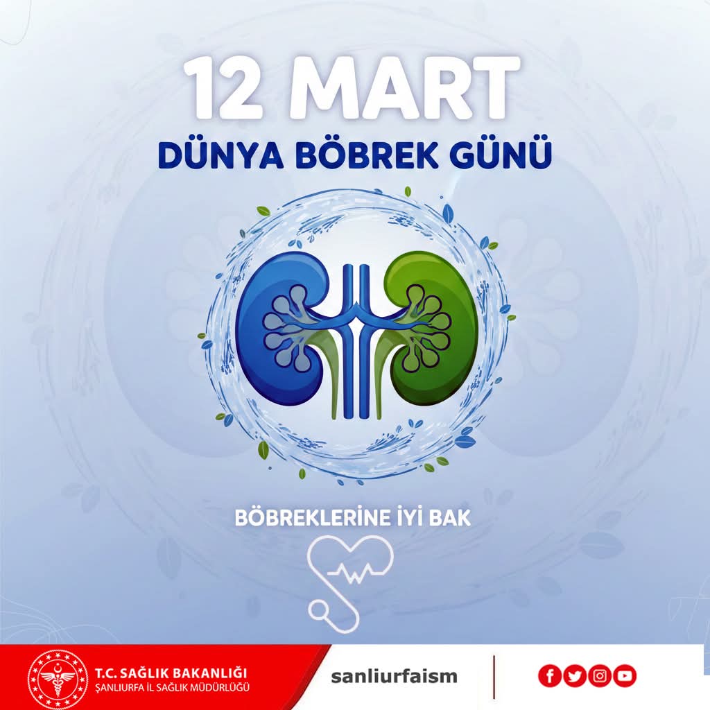🪴12 Mart Dünya Böbrek Günü.

Böbrek sağlığınızı korumak için yeterli su tüketin, sağlıklı beslenin ve düzenli sağlık kontrollerinizi ihmal etmeyin.
Erken teşhis hayat kurtarır.
#dünyaböbrekgünü