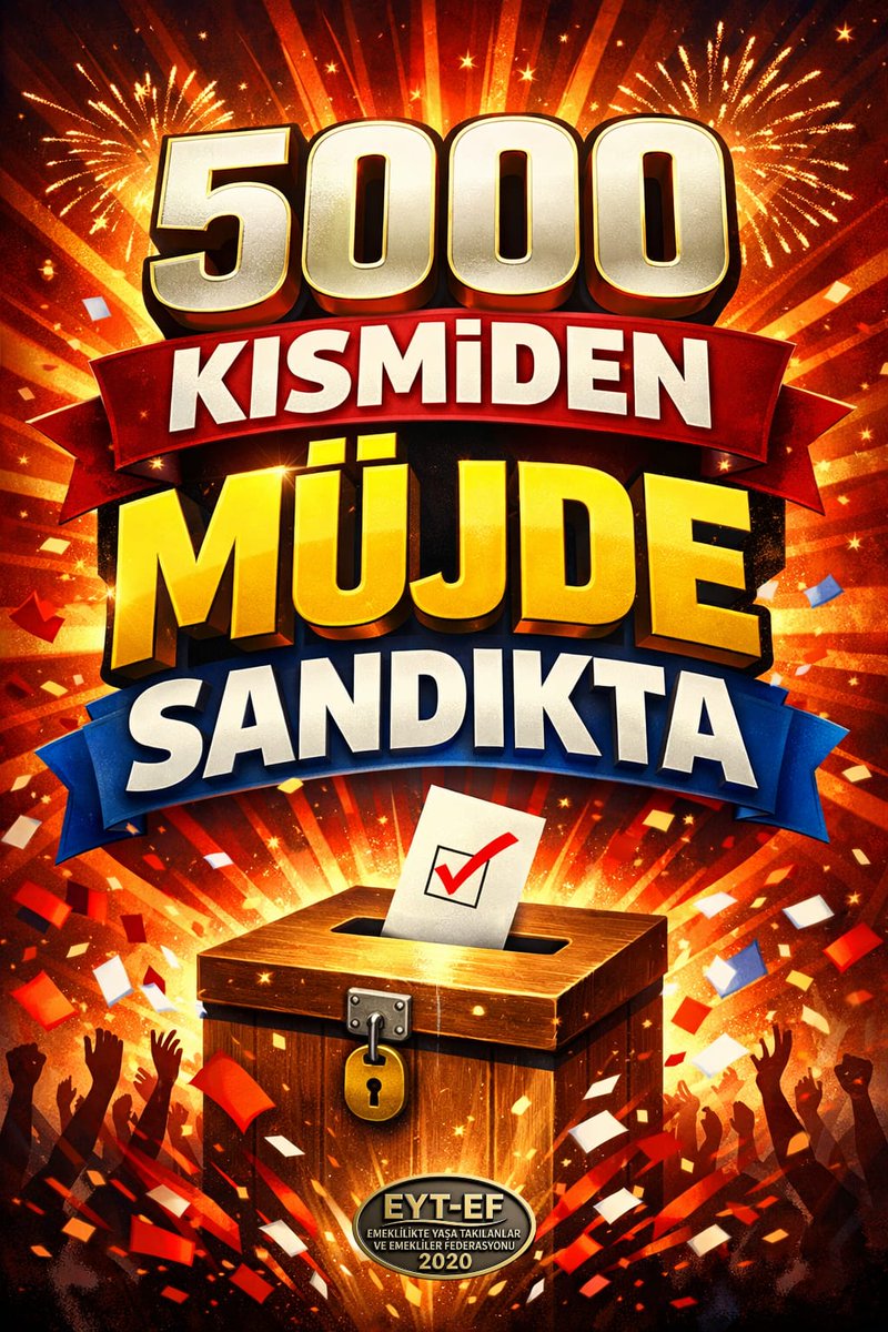 EYT
👇
#5000KısmidenMüjdeSandıkta

Bu mücadele;
Yalnızca 5000 ve Kısmi’nin değil,

Hakkı gasp edilen ve yoksullaştırılan tüm #emekli ve emekçilerin ortak mücadelesidir.

Gerçek müjde kürsülerden değil,
Sandıktan çıkacaktır ! #EYT

#EmeklidenMüjdeSandıkta
<a href="/RTErdogan/">Recep Tayyip Erdoğan</a>
<a href="/isikhanvedat/">Prof. Dr. Vedat Işıkhan</a>
