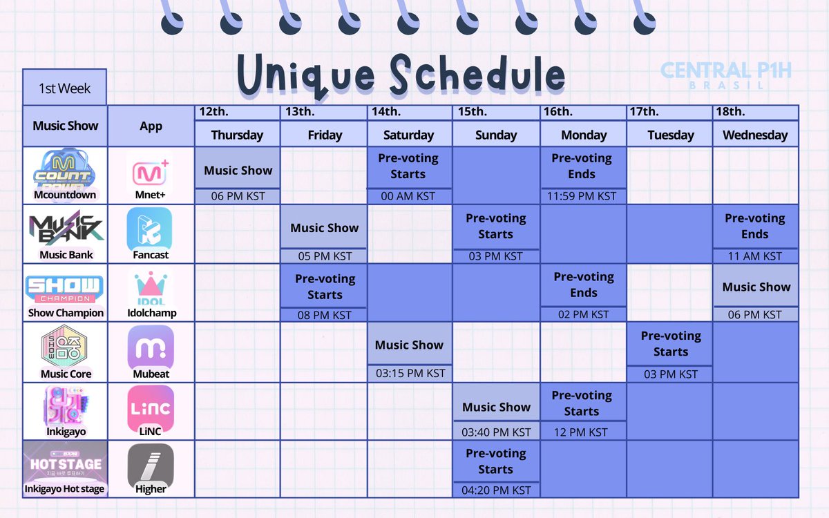p1hpopbase's tweet photo. #UNIQUE music show schedule 🗓️

Here’s a clear and easy-to-follow schedule (created by the lovely @centralp1hbr) showing when each music show happens and exactly when voting begins. Please take a moment to read it carefully so you’re fully prepared.

We will also post updates when voting opens and when it closes, but please keep an eye on the schedule yourself as well. 🙏

PS: If you’d like to join the voting group chat, just let us know and we’ll add you! ❤️

#P1Harmony #피원하모니 #P1H #P1HarmonyisUNIQUE #UNIQUEOutNow