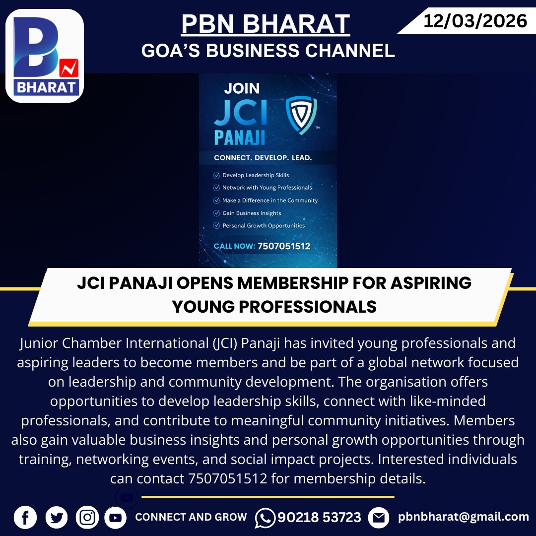 PBNBHARAT's tweet image. JCI Panaji Opens Membership for Aspiring Young Professionals

#JCIPanaji #LeadershipDevelopment #YoungLeaders #NetworkingOpportunities #CommunityImpact #PersonalGrowth #Goa #ProfessionalDevelopment #ConnectDevelopLead #YouthLeadership