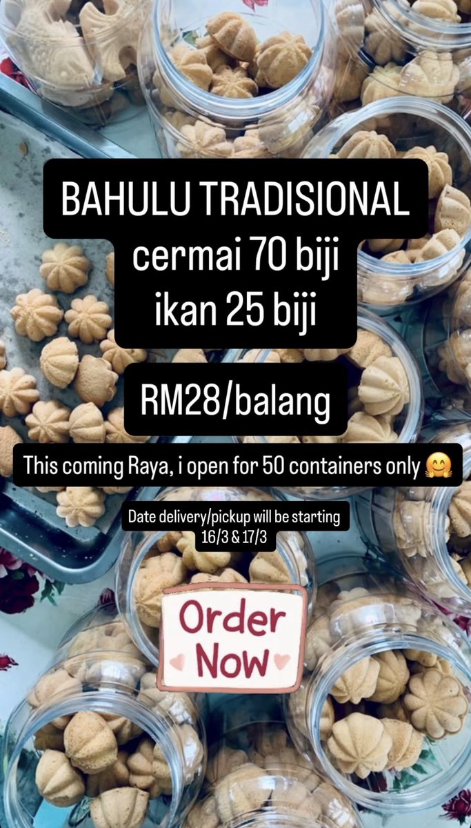 iezadrushdan's tweet photo. Saya tolong mak jual Bahulu Tradisional. Open order now and deliver to you on Monday (16/3) or Tuesday (17/3). https://t.co/KB8TE2iGA9