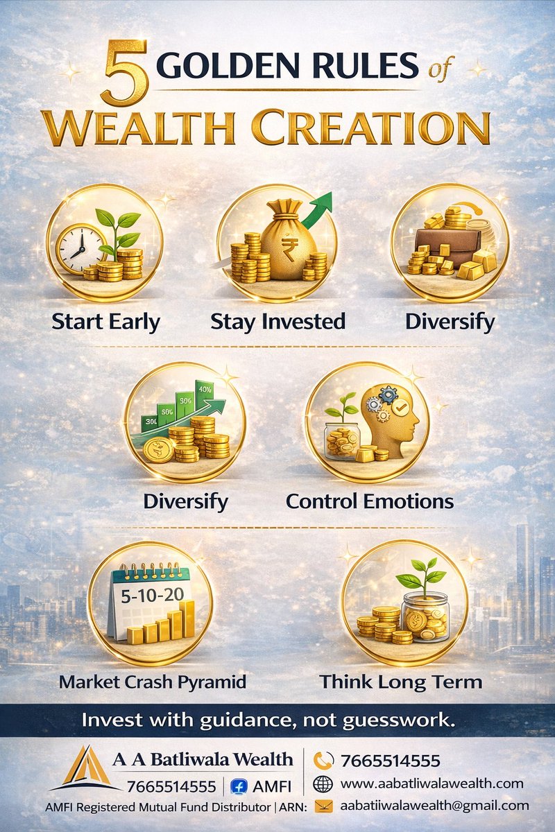 flexwala's tweet photo. Adopt these rules and enjoy the financial freedom early..
#Investing
#SmartInvesting
#LongTermInvesting
#WealthCreation
#FinancialFreedom
#MoneyManagement
#FinancialLiteracy
#InvestorEducation #MutualFunds
#MutualFundInvesting
#SIP
#SIPInvestment
#SystematicInvestmentPlan https://t.co/oambFjb6k8