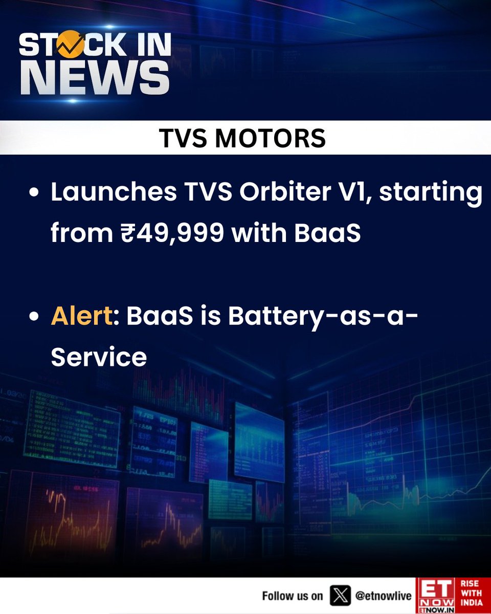 ETNOWlive's tweet image. #StockInNews | TVS Motor Company launches TVS Orbiter V1, starting from ₹49,999 with BaaS

#TVSMOTOR #StockMarket