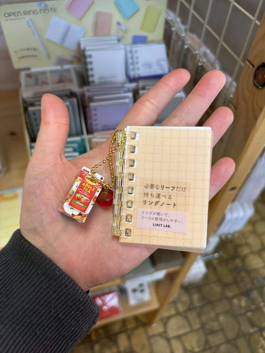 【新商品情報】
⁡
リヒトラブ オープンリングノートミニ
⁡
手のひらサイズのちっちゃくてかわいいノートが入荷しました🗒🖊🤍

全10色でカラバリ豊富なのも嬉しいポイントですね🌈
替えのリーフもありますよ！
⁡
リング部分にキーホルダー付けてみました🍎

 #山形市 #三益堂
