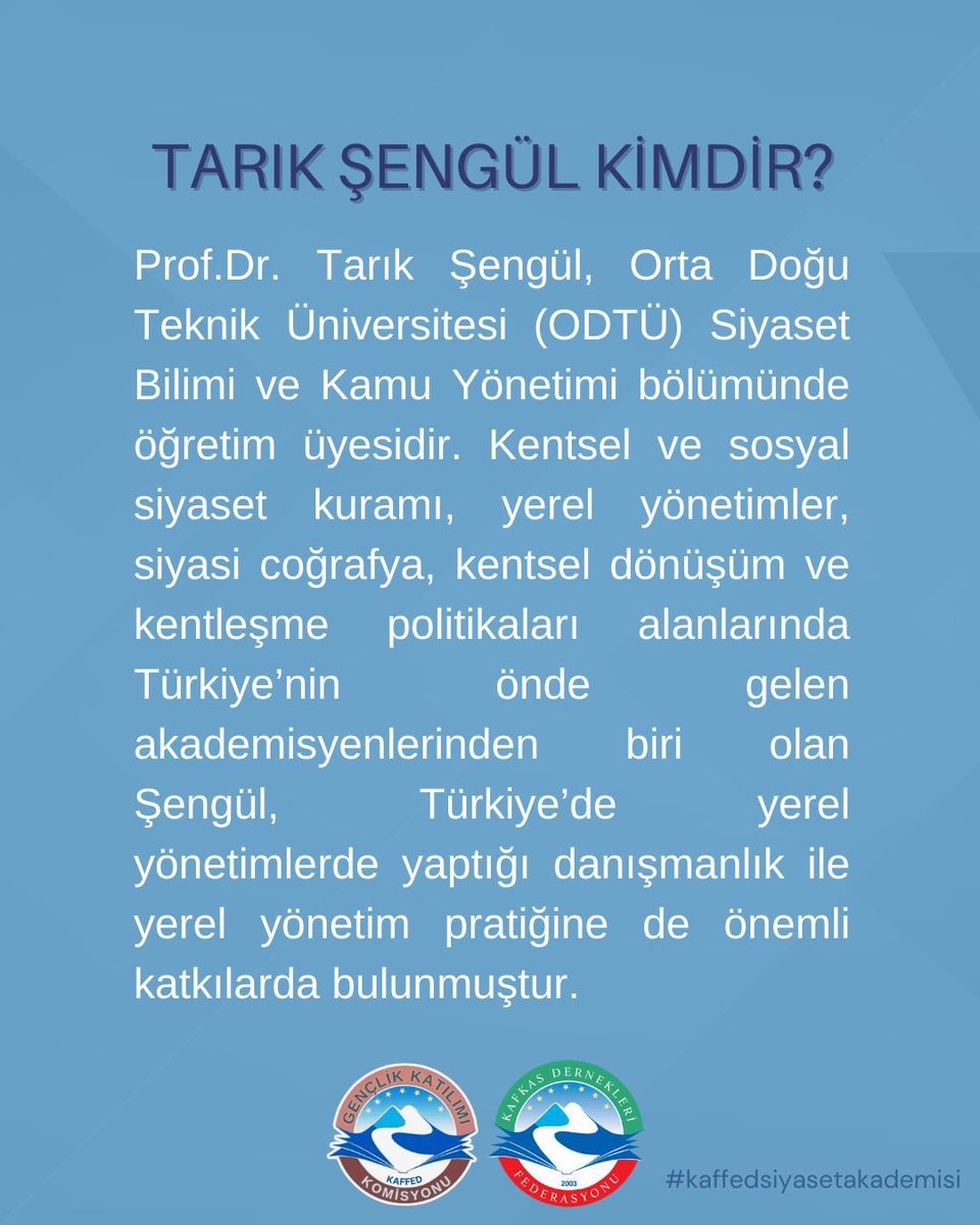 KAFFED SİYASET AKADEMİSİ YEREL YÖNETİMLER GÜNDEMİ İLE DEVAM EDİYOR

KAFFED Siyaset Akademisi, 14 Mart 2026 Cumartesi günü iki değerli konuşmacımızın gerçekleştireceği iki çevrimiçi seminer ile programına devam ediyor.

Derneklerimizden ve Üniversitelerimizdeki öğrenci