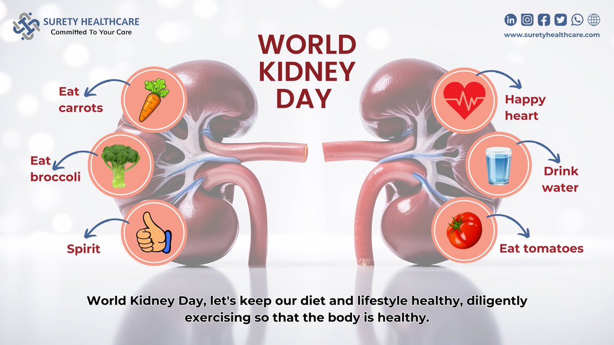 Surety_Healthc's tweet photo. Healthy kidneys, healthy life.
This World Kidney Day, choose hydration, balanced nutrition, and an active lifestyle. 💙

#WorldKidneyDay #KidneyHealth #HealthyLifestyle #HealthAwareness #HealthyLife #HealthEducation #HealthcareInnovation #careforhealth #medinice #CancerAwareness https://t.co/JtTKUwNjne