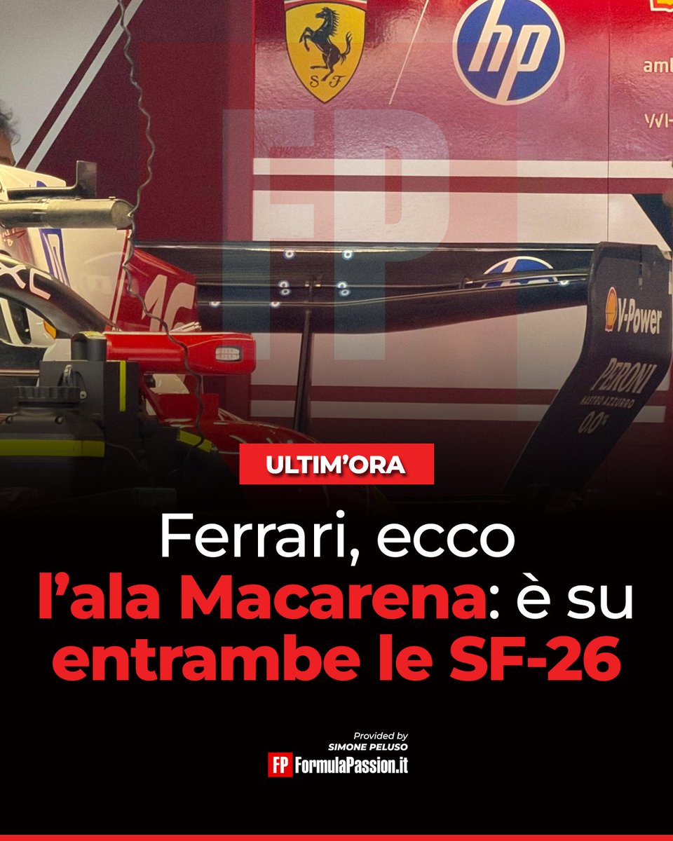 PelusoF1's tweet photo. Dopo le indiscrezioni della vigilia, @FormulaPassion - presente a Shanghai con @RacEng2 - conferma che l'ala posteriore ribaltata (la #Macarena) è già montata su entrambe le #Ferrari di #Leclerc e #Hamilton 🤯👀

Obiettivo nuovo test nelle FP1 o sarà già utilizzata in gara? 🤔

#F1 #ChineseGP