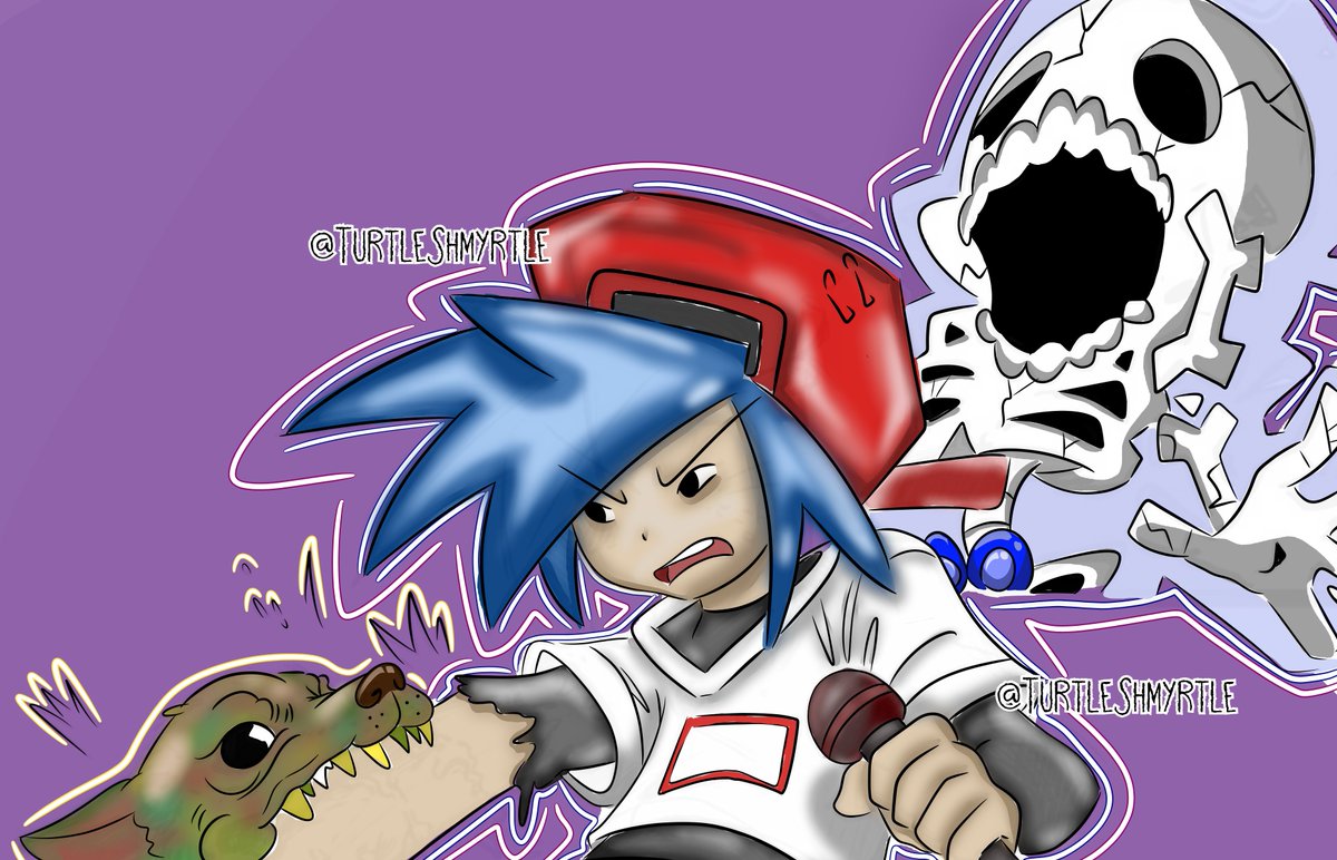 I wanted to try a different style but failed...oh well! this is for a dnd thing, one of my players is literally boyfriend from fnf and he wanted me to draw this scene of him getting bitten by a zombie dog...I TRIED MY HARDEST!